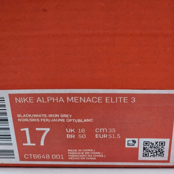 Nike Alpha Menace Elite 3 Men Sz 17 Football Cleats Black Iron Grey CT6648-001 - Picture 9 of 9